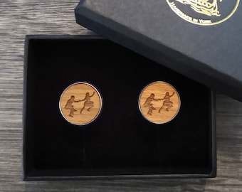 Engraved Swing Dance Walnut Cufflinks, Handmade Anniversary Gift with Box