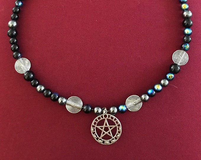 Pentacle Moon Phase Necklace Pagan Wiccan