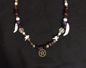 Pentagram/Pentacle Necklace with Rattlesnake Vertebrae & Coyote Teeth