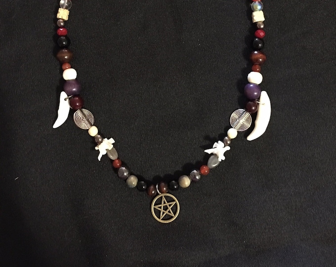 Pentagram/Pentacle Necklace with Rattlesnake Vertebrae & Coyote Teeth