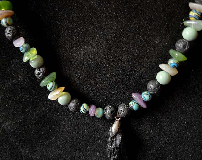 Tektite, gemstone necklace- Amethyst, Carnelian