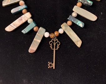 Papa Legba Skeleton Key Jade Tigers Eye Necklace Witch Voodoo