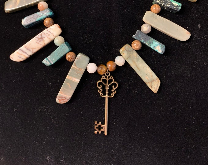 Papa Legba Skeleton Key Jade Tigers Eye Necklace Witch Voodoo