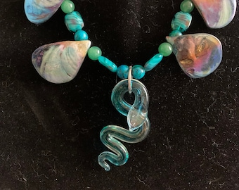 Glass Snake Sea Serpent Necklace Abalone Shell Apatite Wicca Pagan Necklace