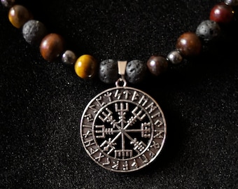 Vegvisir Rune Norse Viking Necklace Gemstone