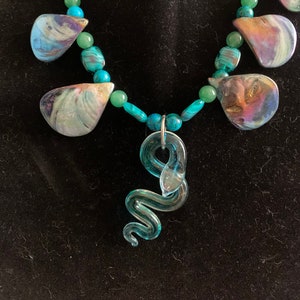 Glass Snake Sea Serpent Necklace Abalone Shell Apatite Wicca Pagan Necklace