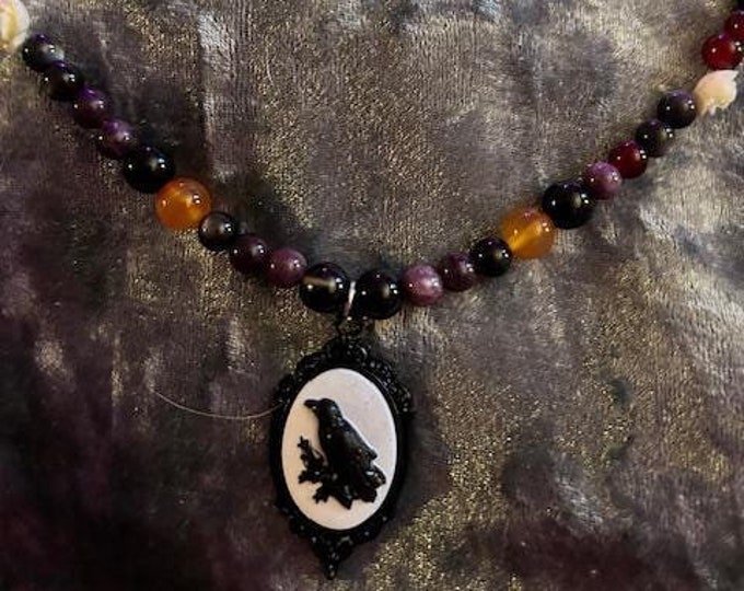 Raven Poe Necklace Garnet Tigers Eye