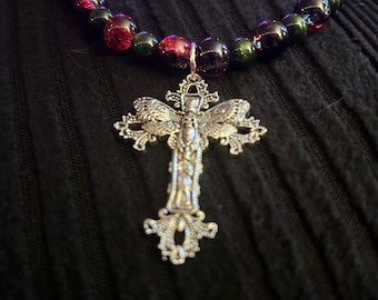 Santa Muerta Cross Glass Necklace