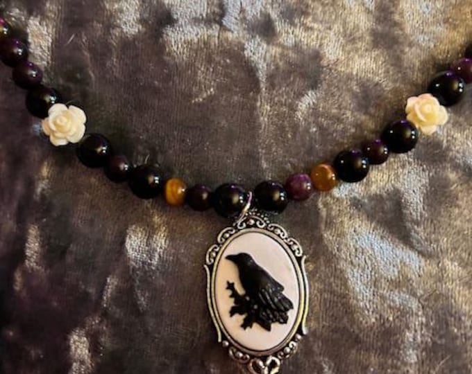 Raven Necklace Obsidian Tigers Eye