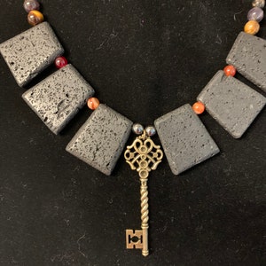Papa Legba Skeleton Key Lava Stone Tigers Eye Carnelian Necklace Witch Voodoo
