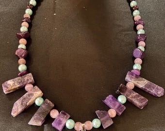 Amethyst & Labradorite Skull Statement Necklace