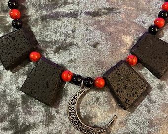 Blood Moon Lava Bead Necklace