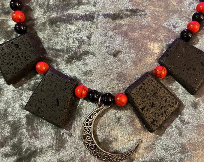 Blood Moon Lava Bead Necklace