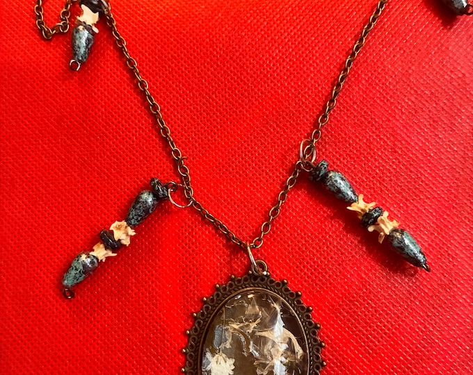 Green Mamba Shed Skin/Rattlesnake Vertebrae Eternal Coil Necklace