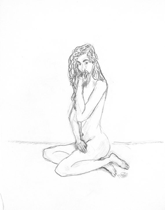 Nude Pencil Drawing Original Drawing Nude Woman Sketch Etsy