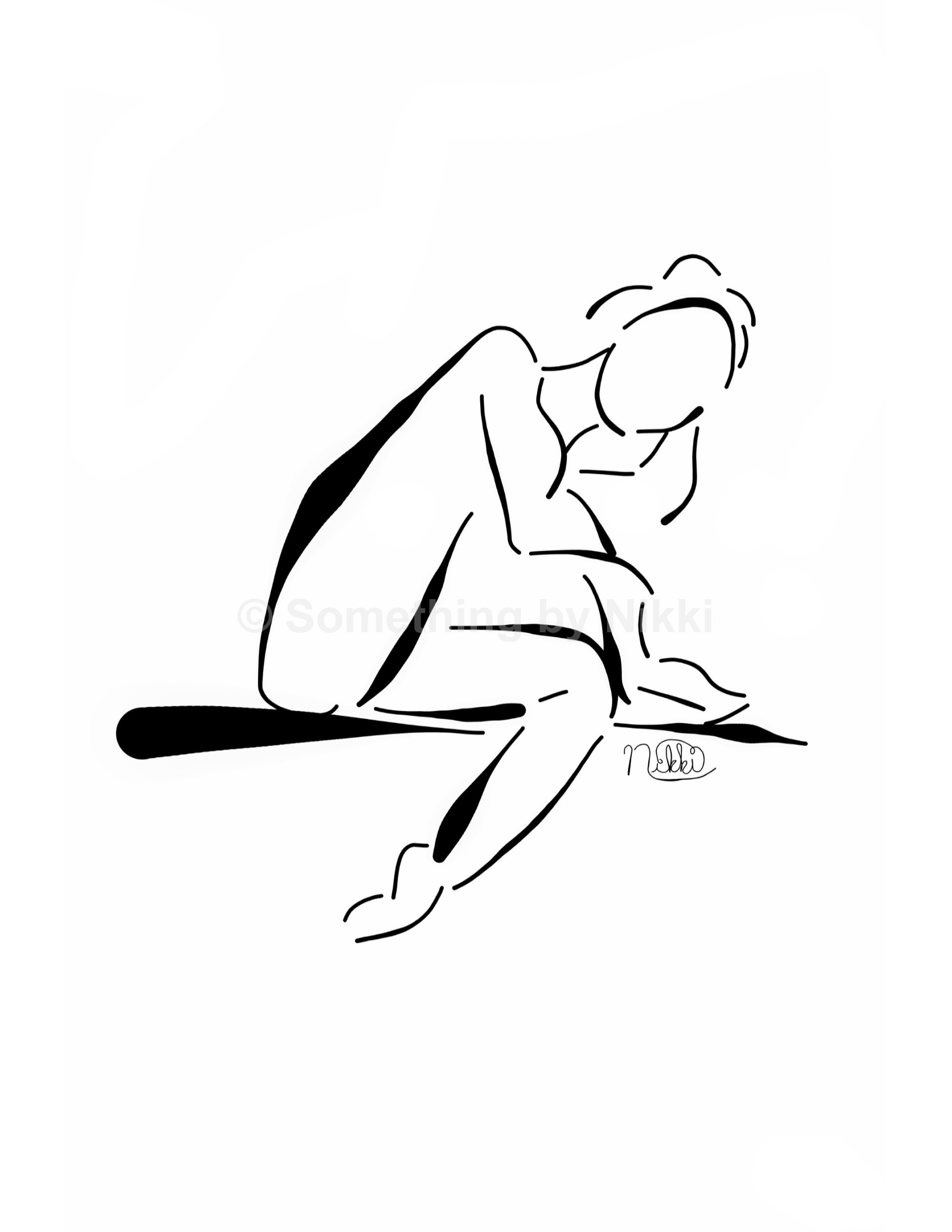 Printable nude art 2 sizes female line drawing abstract contemporary instant download nude female black and white art