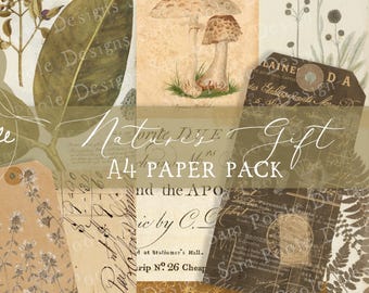 Nature's Gift Vintage Junk Journal A4 Paper Collection - Digital Download - Vintage Papers - Printables for Journaling and Art