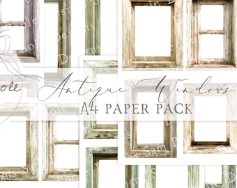 Antique Windows Frames Wooden Ephemera A4 Paper Pack - Junk Journal Printables (Digital Download)