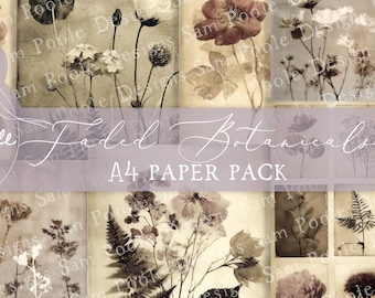 Pacote de Papel A4 com Tema Botânico Desbotado - Imprimíveis para Diário de Arte (Download Digital)
