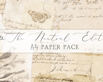 The Neutral Edit Vintage Ephemera A4 Paper Pack - Junk Journal Printables (Digital Download)