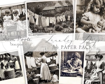 Laundry Days Faux Cabinet Photographs  Junk Journal A4 Paper Collection - Digital Download - Vintage Papers - Printables for Journaling
