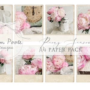 Pivoine saison photographies shabby chic indésirable journal papier A4 collection - téléchargement numérique - papiers vintage - imprimables pour la journalisation