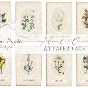Blumenkarten Vintage Junk Journal A4 Papier Sammlung - Digital Download - Vintage Papiere - Printables für Journaling und Kunst