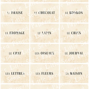 Faux Vintage Franse Vocabulaire Kaarten - Digitale Download - Vintage Ephemera - Printables voor Journaling en Kunst
