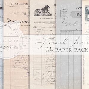 Vintage 'French Invoices' A4  Paper Collection - Digital Download - Vintage Papers - Printables for Journaling and Art