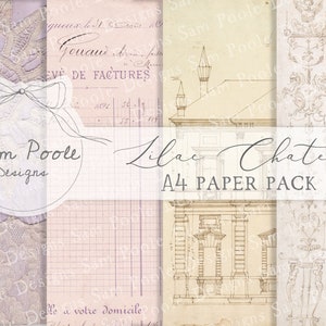 Colección de papeles A4 para diario basura Lilac Chateau - Descarga digital - Papeles antiguos - Imprimibles para diarios y arte