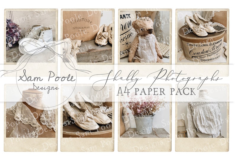 Shabby Photographs Shabby Chic Junk Journal A4 Paper Collection - Digital Download - Vintage Papers - Printables for Journaling and Art 