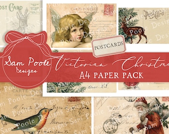 Victorian Christmas Postcards - Junk Journal - Digital Download - Vintage Ephemera - Printables for Journaling and Art