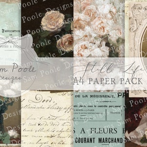 Still Life Kit Vintage Junk Journal Coleção de papel A4 - Download digital - Papéis vintage - Imprimíveis para diário e arte