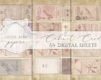 Vintage Cabinet Cards A4  Paper Collection - Digital Download - Vintage Papers - Printables for Journaling and Art