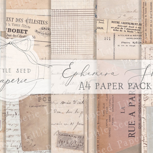 Vintage 'Ephemera Sheets' A4  Paper Collection - Digital Download - Vintage Papers - Printables for Journaling and Art