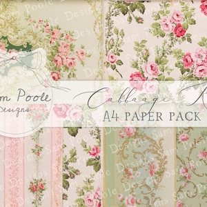 Cabbage Rose Wallpaper Kit Vintage Junk Journal A4 Paper Collection - Digital Download - Vintage Papers - Printables - Journaling and Art