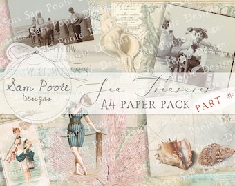 Sea Treasures PART 2 Junk Journal A4 Paper Collection - Digital Download - Nautical Papers - Printables for Journaling and Art