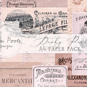 Kit Dusky Pinks Vintage Junk Journal A4 - Collezione di carta - Download digitale - Carte vintage - Materiali stampabili per journaling e arte