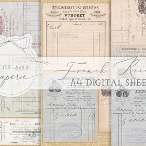 Coleção de papel A4 de recibos franceses - Download digital - Papéis vintage - Imprimíveis para diário e arte
