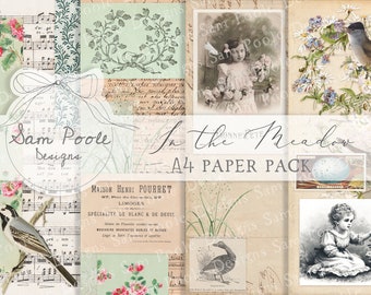 In the Meadow Kit Vintage Junk Journal A4 Paper Collection - Digital Download - Vintage Papers - Printables for Journaling and Art