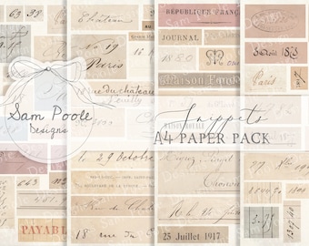 Snippets Fussy Cut Ephemera Dates Junk Journal A4 Paper Collection - Digital Download - Vintage Papers - Printables for Journaling and Art