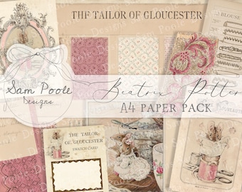 The Tailor of Gloucester - Beatrix Potter Junk Journal A4 Paper Collection - Digital Download - Vintage Papers - Printables for journaling