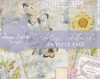 Artsy Floral Vintage Junk Journal A4 Paper Collection - Digital Download - Vintage Papers - Printables for Journaling and Art