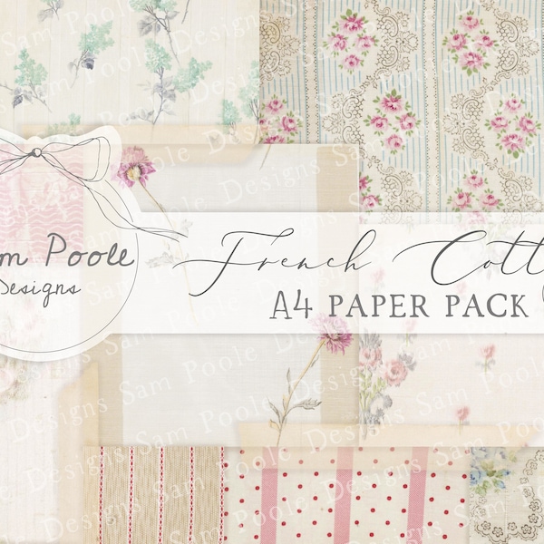 French Cottage Vintage Junk Journal A4 Paper Collection - Digital Download - Vintage Papers - Printables for Journaling and Art