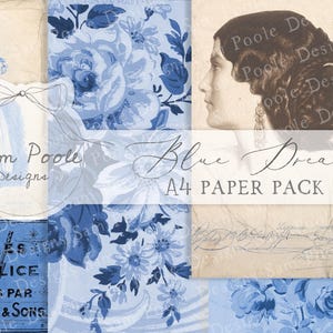 Coleção de papel A4 Blue Dreams Junk Journal - Download digital - Papéis vintage - Imprimíveis para diário e arte