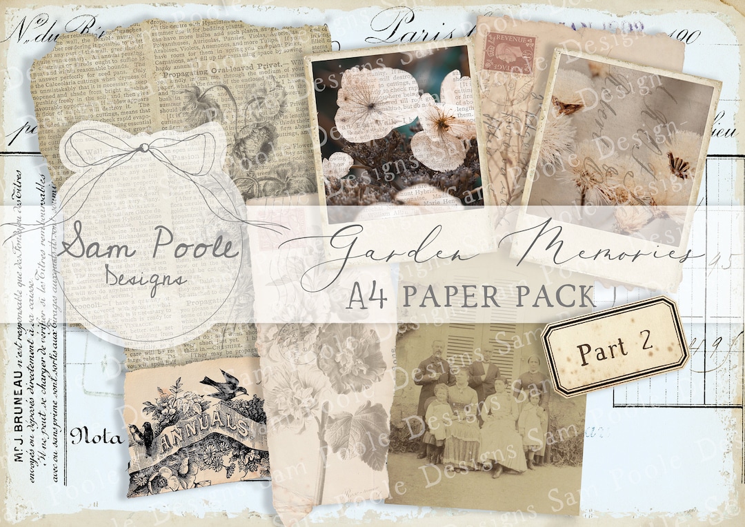 ジャンクジャーナル　Garden memories Garden Memories PART 2 Vintage Junk Journal A4 Paper
