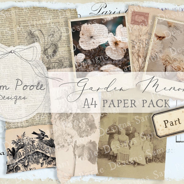Garden Memories PART 2 Vintage Junk Journal A4 Paper Collection - Digital Download - Vintage Papers - Printables for Journaling and Art