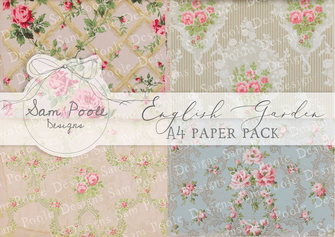 English Garden Wallpaper Kit Vintage Junk Journal A4 Paper Collection Digital Download English Garden Wallpaper Kit Vintage Junk Journal A4 Paper Collection Digital Download