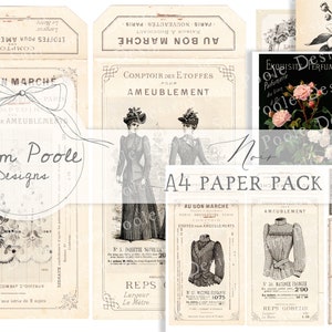 Noir Vintage French Haberdashery Junk Journal A4 Paper Collection - Digital Download - Vintage Papers - Printables for Journaling and Art