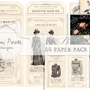 Noir Vintage French Fournituren Junk Journal A4-papiercollectie - Digitale download - Vintage Papers - Printables voor journaling en kunst